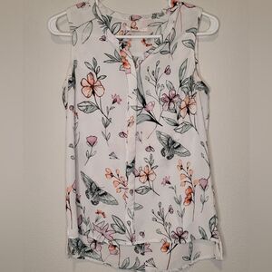 c&e White Hi-Lo Swing Shirt with Flowers and Butterflies